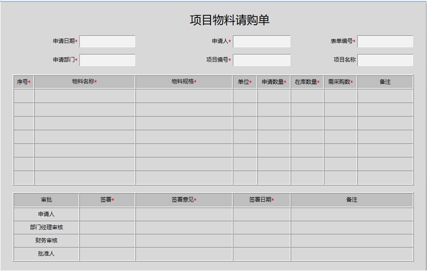 用勤哲Excel服务器实现生产管理系统 - 项目物料请购单